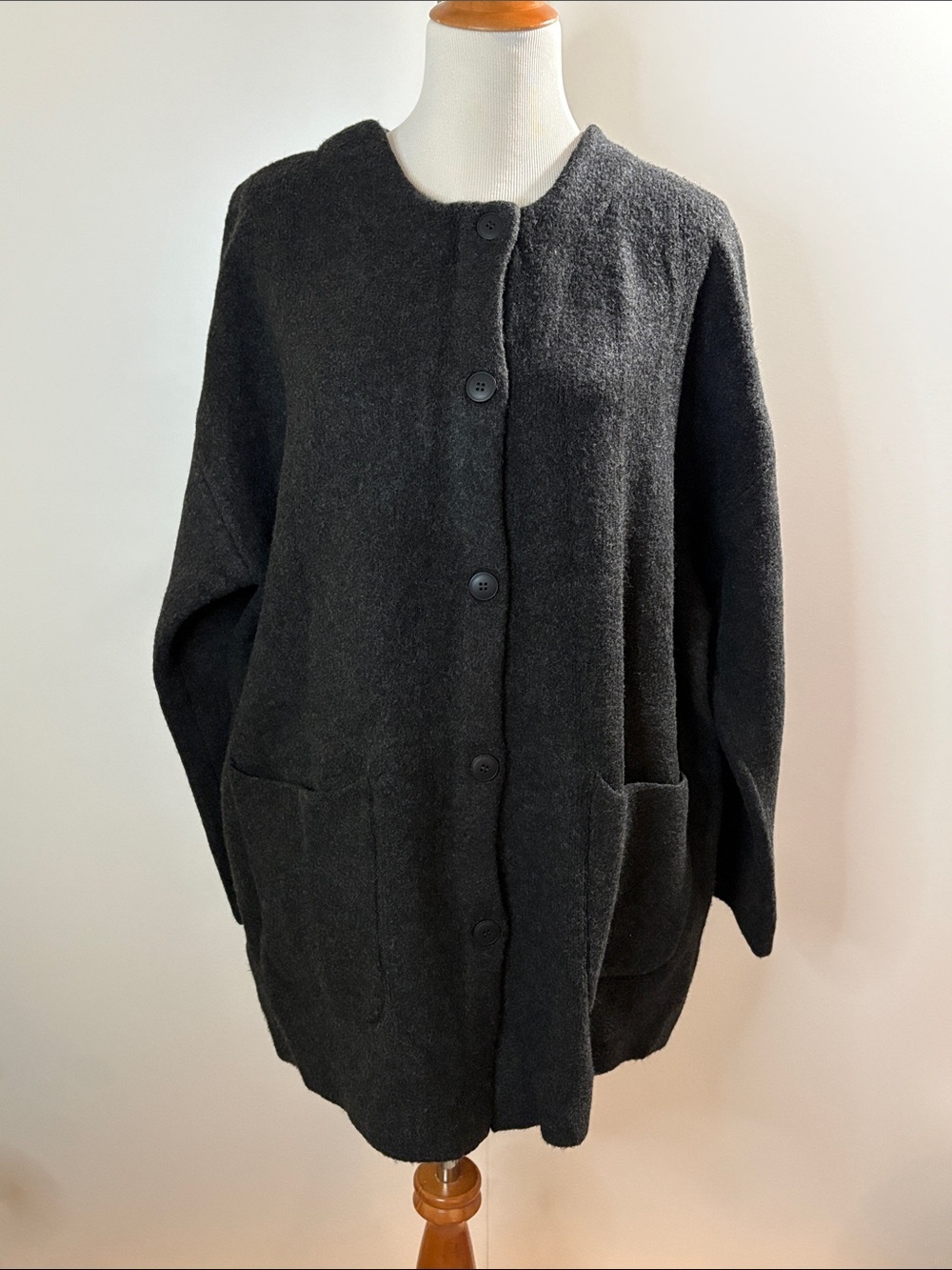 Mango Dark Charcoal Button-Up Wool Blend Cardigan